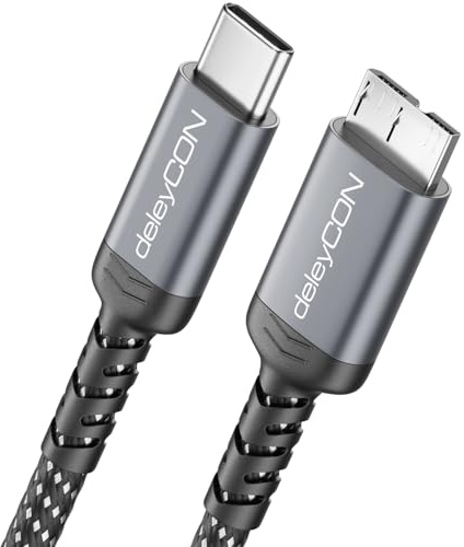 deleyCON 1m USB 3.0 Micro-B Kabel USB-C auf Micro-B 5Gbps Nylon | Datenkabel für externe Festplatte, HDD, SSD, Festplattengehäuse, Toshiba, WD, Seagate, Samsung usw.