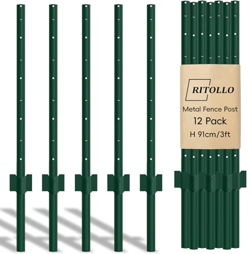 RITOLLO 12-Pack 91 cm Steel Garden U-Posts for Wire Fencing | Heavy-duty steel U-posts for outdoor wire fencing projects; no digging installation design