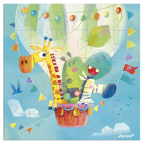 Janod – Grußkarte-Puzzle – Geschenkkarte-Puzzle 25 Teile Heißluftballon + 1 Karte + 1 Umschlag – Ideal für Geburtstagskarten, Grußkarten – Ab 3 Jahren