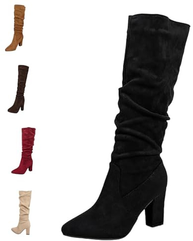 MASHANGGOU Stivali da donna eleganti al ginocchio in pelle scamosciata, con tacco a spillo e scarpe da indossare casual