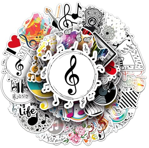 Nymora 50pcs Music Stickers for Adult, Musical Note Waterproof Vinyl Decal for Girl Teen Kids Water Bottle Laptop Phone Computer Skateboard Luggage Notebook Party Supplies (Colourful)