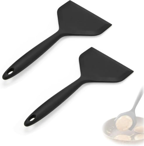 2 Espátulas de Silicona Antiadherentes para Tamagoyaki, Resistentes al Calor, Ideal para Cocinar Pescado, Panqueques, Huevos, Pizza, Filetes, Sin BPA (Negro)