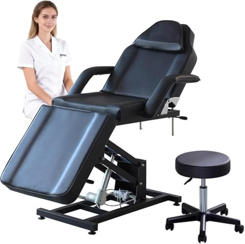 KernGut Elektrische Massageliege 3-Abschnitts Tattooliege, Schwarz | Kosmetikstuhl, Höhenverstellbar, Abnehmbare Armlehnen, Kopfstütze, Hocker & Bettwäsche
