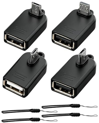YANBORONSN Adattatore OTG Micro USB,480 Mbps,angolato a 90 gradi da Micro USB maschio a USB femmina per Fire TV Stick, telefono,tablet, fotocamera,espansione di archiviazione esterna (confezione da 4)