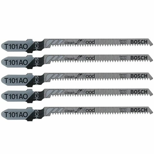 Bosch T101AO 5-Piece 3-1/4 In. 20 TPI Clean for Wood T-Shank Jig Saw Blades,Silver
