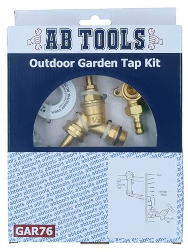 AB Tools Outdoor Tap Kit Brass Self Cut Tap Hose Pipe Garden Water Fittings Wall Mounted
