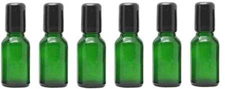 6PCS Empty Portable Green Glass Roll on Bottles with Stainless Steel Ball and Black Cap for Perfume Essential Oil Roller Bottles Vial Container Pot Jar Attar Bottle (20ml)