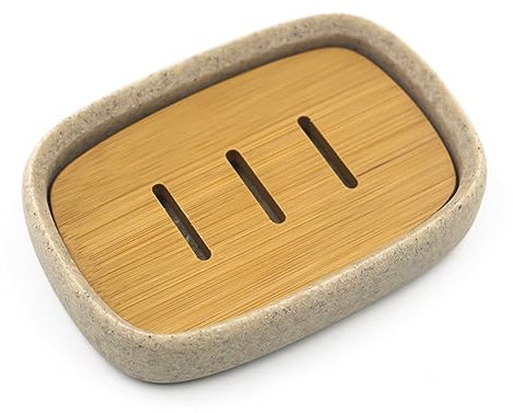 Ulable - Portasapone in Resina, portasapone autodrenante, portasapone da Doccia, per lavabo, Aspetto arenaria, Coperchio Incluso (Beige)