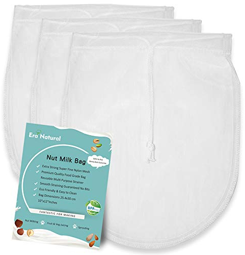 Era Natural Nut Milk Bag Reusable 3 Pack 12' x 10' Cheesecloth Bags for Straining Almond/Soy Milk Greek Yogurt Strainer Milk Nut Bag for Cold Brew Coffee Tea Beer Juice Fine Nylon Mesh Cheese Cloth