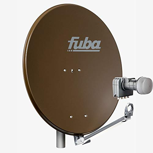 Fuba Satellitenschüssel Komplettset 4 Teilnehmer DAL 804 B - Sat Komplettanlage Fuba DAL 800 B Alu Sat-Schüssel/Sat-Spiegel 80cm braun + Fuba DEK 417 Quad LNB 4 Teilnehmer - HDTV, UHD(4K/8K), 3D
