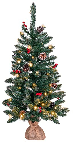 künstlicher Weihnachtsbaum grün mit Deko Lichterkette 50 LED warm weiß Batterie Timer Christbaum Tannenbaum 90 cm Weihnachtsdeko Xmas-Deko (50 LED)