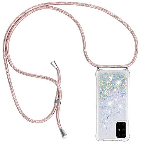 YuhooTech Handykette Hülle Kompatibel mit Samsung Galaxy S20 Plus - Quicksand Glitzer Hülle mit Band - Silikon Handyhülle mit Kordel Umhängenband - Schnur mit Treibsand Case zum Umhängen