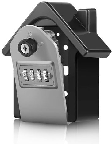 Flexzion Cassetta di sicurezza per chiavi, a forma di casa, da parete, con combinazione a 4 cifre, porta chiavi di sicurezza, custodia per codice, serratura a cifratura per interni ed esterni,