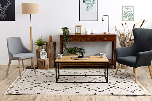 Teppich hochflor Berber Shaggy, Franse, marokkanischer Stil, für Zimmer, Wohnzimmer, Schlafzimmer TETUAN B751 Creme 160x220 cm
