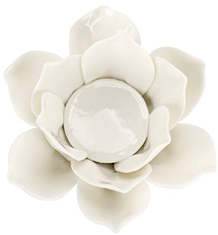 OwnMy 11,4 cm Keramik Lotus Blume Teelichthalter Blütenblätter Kerzenhalter Votivblume Teelicht mit Geschenkbox für Home Decor Hochzeit Party (weiß)