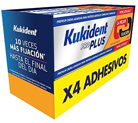 Kukident Pro Plus Adhesivo para Prótesis Dental, Pack de 4x40 gr, Doble Acción