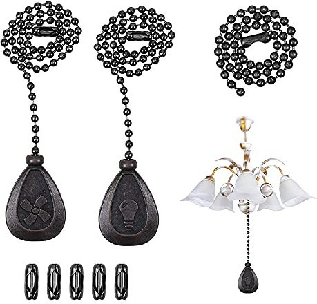 LbsAMP 4 Stück Deckenventilator Zugkette Verlängerung Bronze Perlen Pull Chain Erweiterung mit 10 Stück Stecker für Deckenleuchte Fan Kette 30cm Verlängerungskette