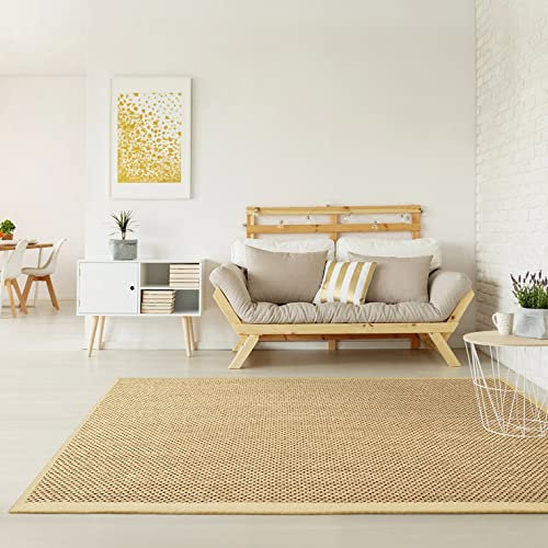 KARAT Sisalteppich Tiger-Eye - 100% Sisal mit Bordüre - Rutschhemmende Rückseite - Teppich Bodenbelag (Natur DC-214, 160 x 230 cm)