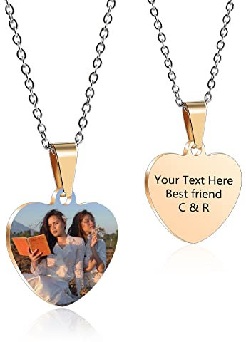 OTXIXTO Ciondolo Cuore Personalizzato per Donne Incisione Nome/Testo/Data Collana con Foto a Colori per Coppie dell'Acciaio Inossidabile Amanti Gioielli Regali per Damigella d'Onore(Oro Rosa 25