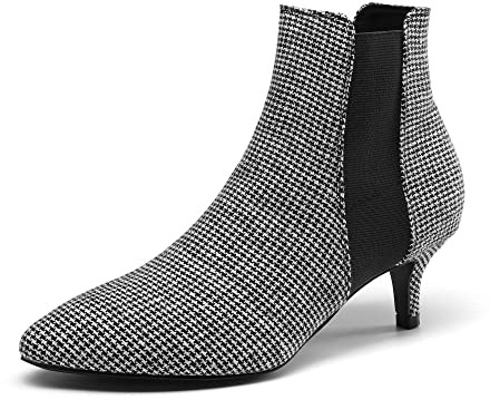 DREAM PAIRS Stivali da Donna Stivaletti alla Caviglia con Tacco Grosso,Size 37,Nero/Quadro,SDAB2213W-E