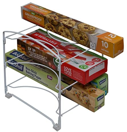Amtido Kitchen Cupboard Wrap Storage Organiser - Holder for Cling Film - Food Wrap - White