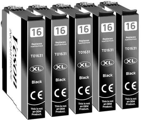 Veson 16XL Schwarz Druckerpatronen Kompatible mit Epson 16 XL Patronen für Epson Workforce WF-2010 WF-2510 WF-2520 WF-2530 WF-2540 WF-2630 WF-2650 WF-2660 WF-2750 WF-2760 (5 Schwarz)
