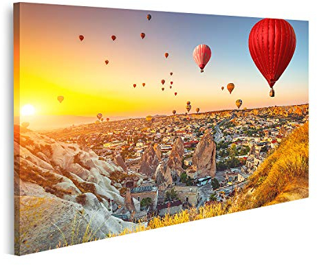 islandburner Bild auf Leinwand Heißluftballons fliegen über das spektakuläre Kappadokien Wandbild Poster Kunstdruck Bilder 100x57cm