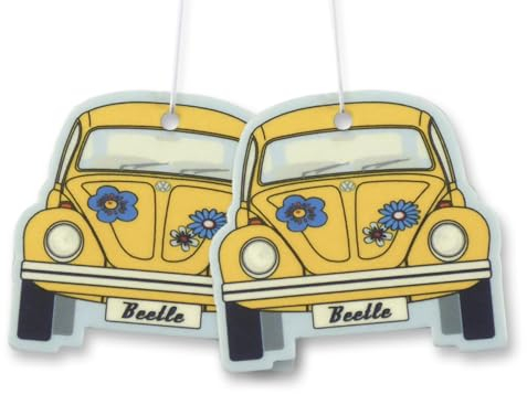 BRISA VW Collection - Volkswagen Käfer Luft-Erfrischer, Duft-Spender, Duft-Baum fürs Auto/KFZ (Coconut/Gelb/2ER Set)