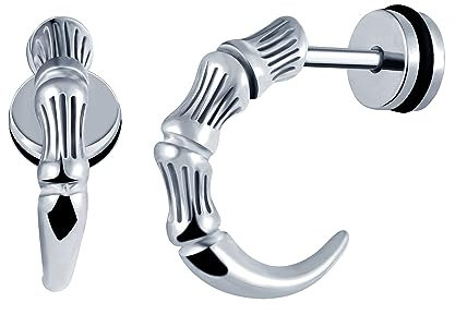 INFINIONLY Orecchini in Acciaio Inossidabile per Uomo Orecchini Unici a Forma di Artiglio d'aquila Orecchini Perno Vite Vintage Ragazzi Gioielli Moda, Argento