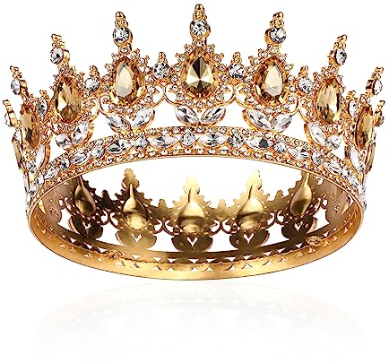 Barocke Tiaras Brautkrone Kristall Königin Krone Full Round Girls Tiara Sparkly Gold Strass Prinzessin Karneval Kopfschmuck Schmuck Halloween Kostüm Hochzeit Prom Geburtstag Pageant Party Stirnband