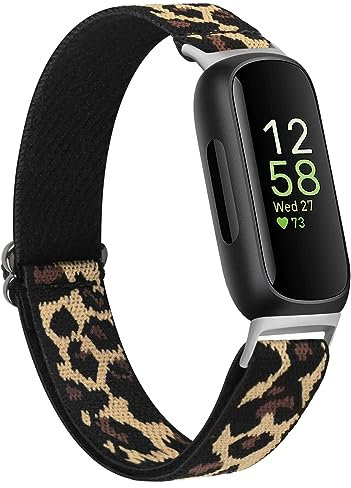 Elastic Nylon Straps Compatible with Fitbit Inspire 3 Strap for Women Men, Soft Adjustable Stretchy Sport Bands Replacement Wristband for Fitbit Inspire 3 Fitness Tracker (Leopard)