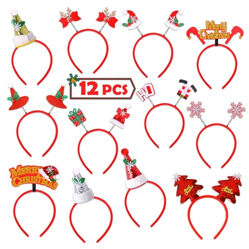 Leesgel Weihnachts Haarreifen, 12 Stück Weihnachten Stirnband Kinder Erwachsene Mädchen Weihnachtsschmuck für Weihnachtsdeko, Haarreif Weihnachten Deko Weihnachtsgeschenke Kinder Weihnachtskostüm