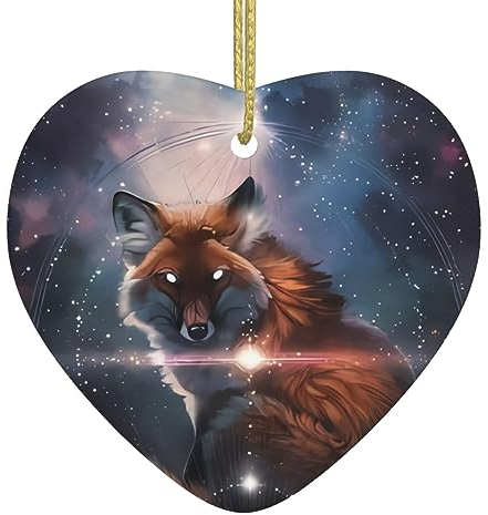 Fuchs auf der Galaxie Druck Personalisierte Weihnachtskugel Keramik Weihnachten Hängende Ornament Weihnachtsbaum Dekoration für Freund Freundin Frau Xmas Geschenke