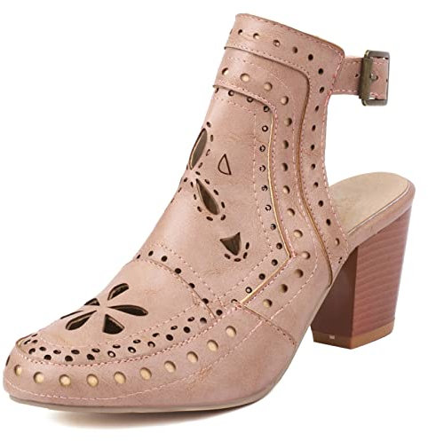 Gicoiz Donna Chiuse Davanti Classico Tacco a Blocco Alla Schiava Sandali con Cinturino Alla Caviglia Estate Hollow Out Casuale Tacco Alto Romano Scarpe Rosa Numero 34 EU