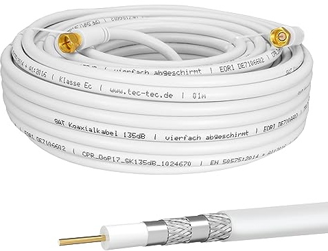 HB-DIGITAL Cavo coassiale in acciaio rame CCS Ø7 mm 135dB SAT cavo coassiale | 75Ω Ohm cavo antenna satellitare 4 schermato | per impianti DVB-S/S2 DVB-C/C2 DVB-T/T2 DAB+ Radio BK, bianco