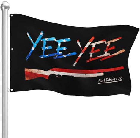 Yee Yee Merica-Flagge, 90 x 150 cm, patriotische amerikanische Flagge mit Yee Yee Slogan und Gewehr, für den Innen- und Außenbereich, einseitig