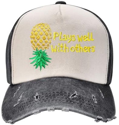 Spielt gut mit anderen bestickten Baseballmütze Upside Down Ananas Baseball Cap Einstellbare Stickerei Denim Hüte, Vintage-Schwarz, Einheitsgr��e
