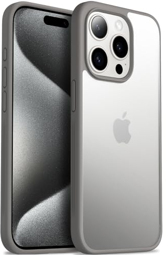 ORNARTO Matte Case for iPhone 15 Pro Translucent Back Shockproof Phone Case Full Body Protection iPhone 15 Pro Cases Cover-Grey