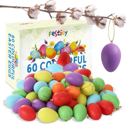 Festicy Uova di Pasqua da decorare in plastica I 60 pezzi I Resistenti alle intemperie I Decorazioni da giardino I Buona Pasqua I albero di pasqua