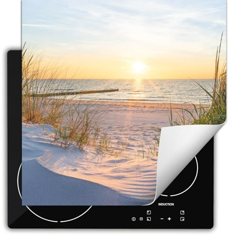 SMTDeco herdabdeckplatte Induktionsmatte herdabdeckung ceranfeld abdeckplatten für ceranfelder induktionskochfeld schutzmatte 60x52 cm Landschaft Meer Gelb