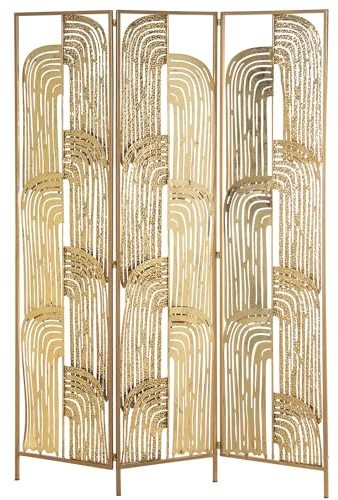 DRW Paravent mit 3 Blättern aus Metall mit goldenen Mustern, 30,5 x 94 x 170 cm
