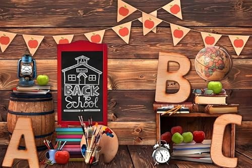 MIRRORANG 3x2m Schulanfangs Hintergrund aus Holz für Klassenzimmer, ABC Vintage Hintergründe für Fotografie, Online Unterricht, erster Schultag, Homecoming, Fotobox Requisiten