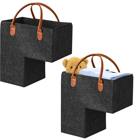 Cesta de escaleras: cesta de escaleras con asas en forma de L organizador para ropa, juguetes, artículos del hogar (negro)
