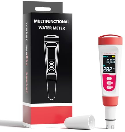 Flysocks pH Messgerät 4 in 1, IP67 Trinkwassertest, Digital Wasserqualität Tester für pH/TDS/EC/Temperatur mit LCD Hintergrundbeleuchtung Wasserqualitätsprüfgerät Leitfähigkeitsmessgerät Wasser Tester