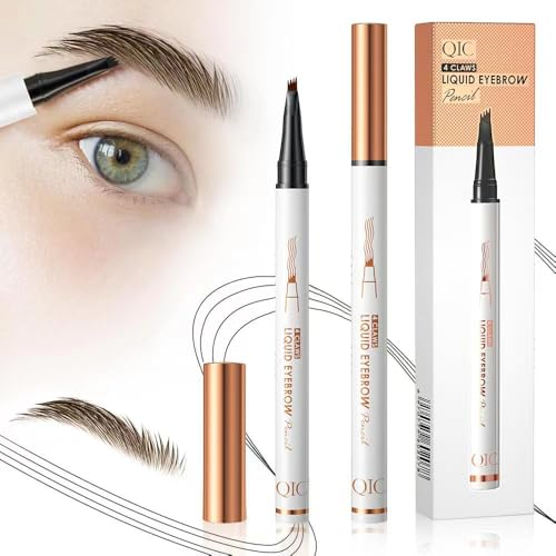 2 Stück Microblading Augenbrauenstifte, Upgraded 3D Augenbrauenstift Wasserfest mit 4 Gabelspitzen, Langlebig, Natürlich, Feiner, ein Magischer Eyebrow Pencil für Frauen und Mädchen (2Dunkelbraun)
