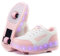Turnschuhe mit Zwei Rädern und LED-Leuchten. Wiederaufladbar, 16 Lichteffekte. Automatisches Hinterrad. Weiß/Blassrosa. Größe 31