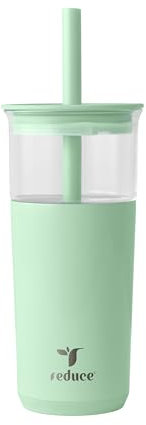 REDUCE Aspen – Gobelet en verre isotherme de 591 ml avec couvercle et paille extra large – Garde les boissons froides pendant 12 heures – Idéal pour le café glacé, les smoothies et le boba – Passe au