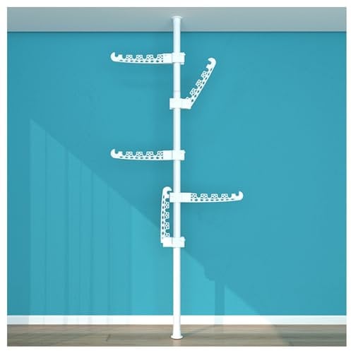 YQZQXWA Floor to Ceiling Garment Rack,Floor to Ceiling Adjustable Corner Tension Pole,3-6 Tier Tension Rod Storage Organizer for Bed Room Balcony Living Room(White,5 tiers) innovate