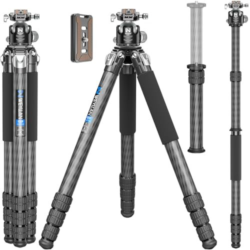 WEYLLAN GX9 85 Heavy Duty Carbon Fiber Tripod with Ball Head Low Profile, Professional Camera Tripod of 10 Layers 40mm Max Carbon Fiber Tube, with External Center Column Max Load 88lbs