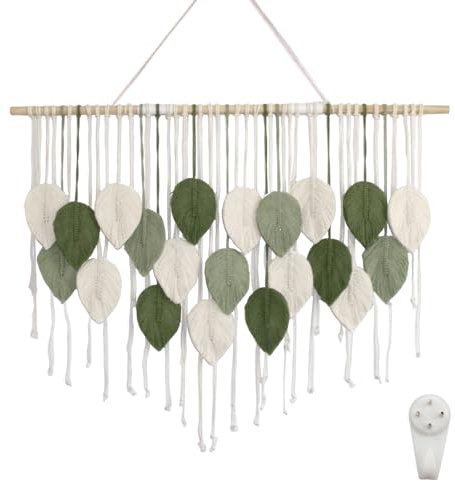 burkfeeg Großer Wandbehang Wandteppich Wandkunst Dekor Boho Makramee Gewebte Handgemachte Quaste Blatt Tapisserie Böhmische Wanddekoration Wohnzimmer für Schlafzimmer Wohnzimmer Galerie(110 × 80cm)